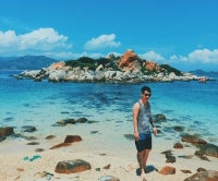 Blue sea, white sand with 4 "Maldives" in Vietnam